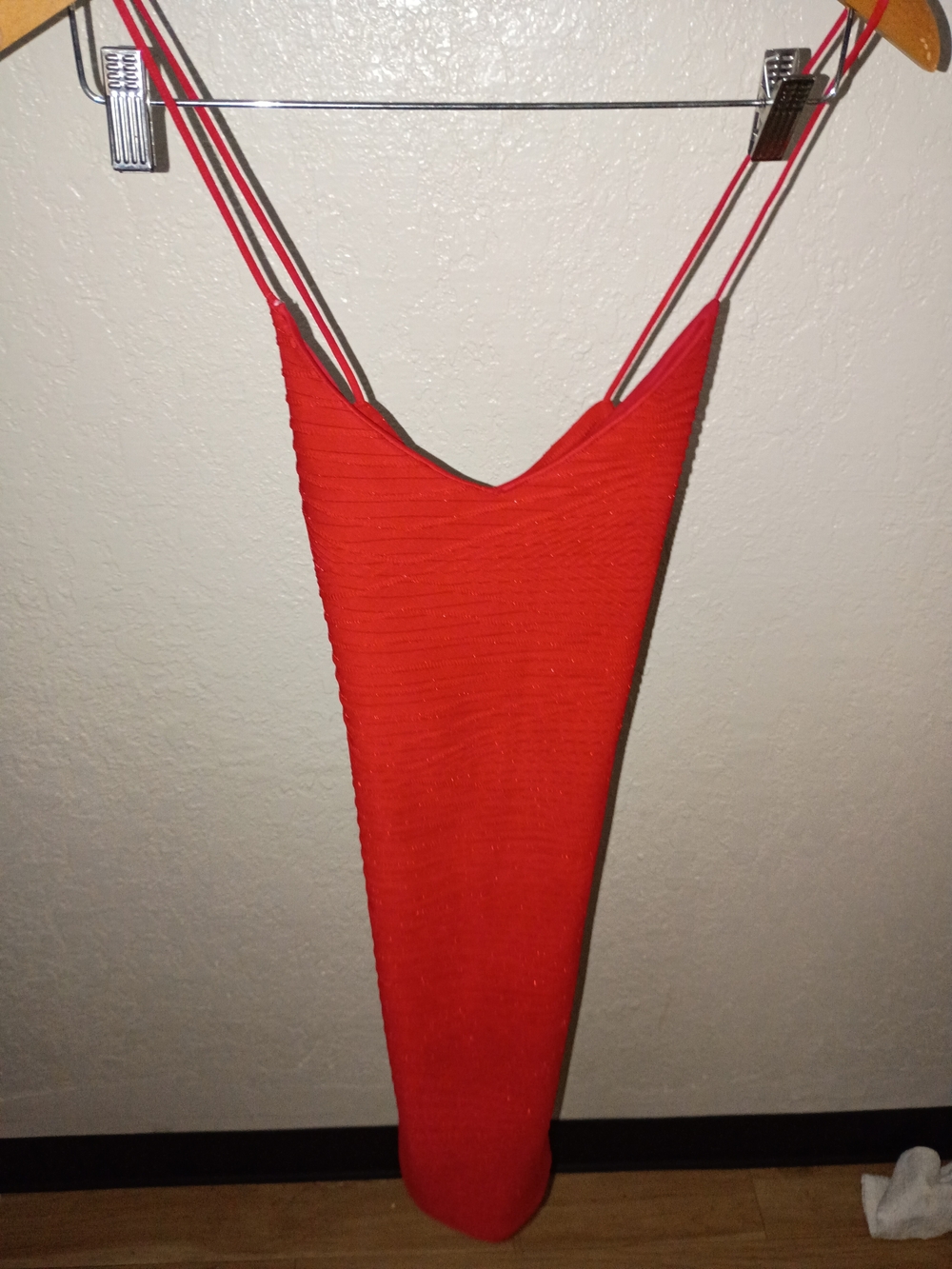 Red Ribbed Spaghetti-Strap Dress - Women